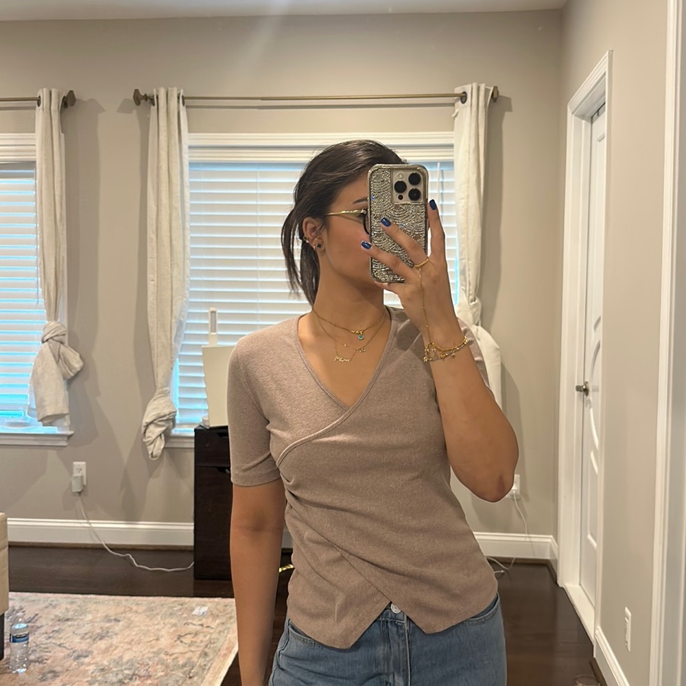 Mauve v neck wrap top